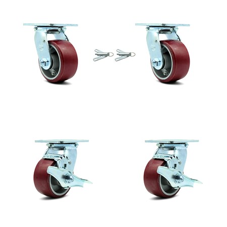 Service Caster 4 Inch Poly on Aluminum Caster Set with Roller Bearing 2 Swivel Lock 2 Brake SCC SCC-30CS420-PAR-BSL-2-TLB-2